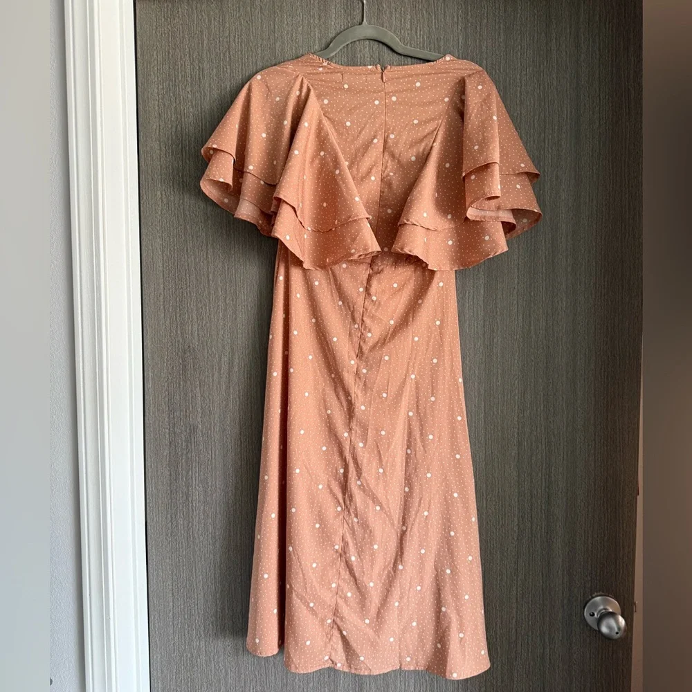 Elegant Peach Polka Dot Dress - Picture 3 of 4